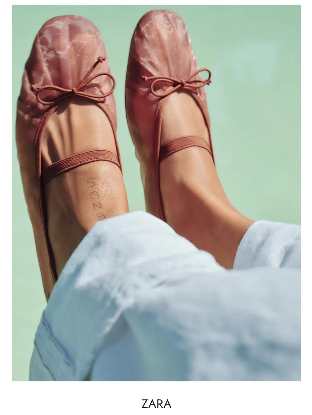 Zara Mesh Bow Ballet Flats in Rosewood